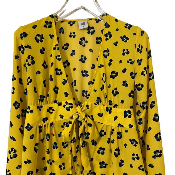 CAbi Sunny Limited Edition Yellow Leopard Print Tie Front Cardigan Style Top - S - Picture 2 of 7
